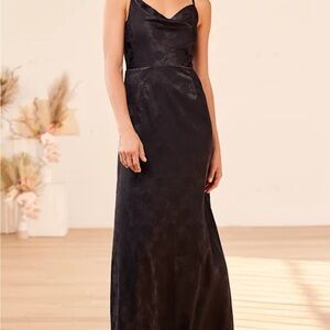 Black Satin Jacquard Cowl Neck Maxi Dress